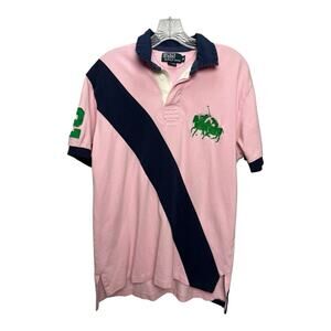 Polo by Ralph Lauren Pink Rugby Polo with Navy Diagonal Stripe